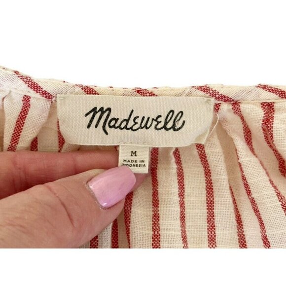 MADEWELL Woman's Sz M Cold-Shoulder Top in Red White Stripe Nautical Preppy - Picture 6 of 9